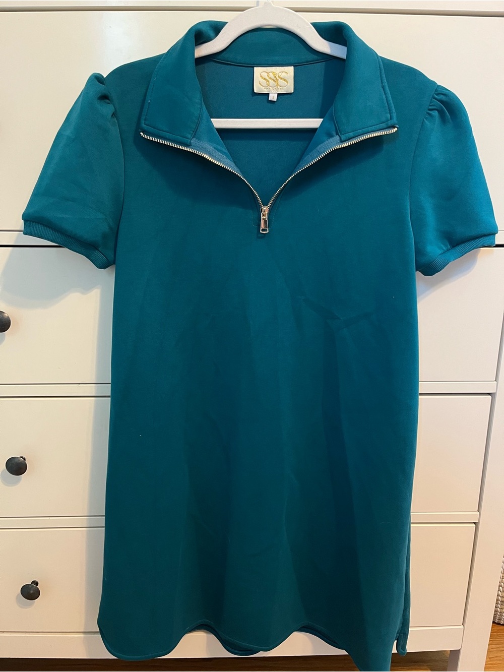 SSYS Teal Zip-Front Short Sleeve Dress
